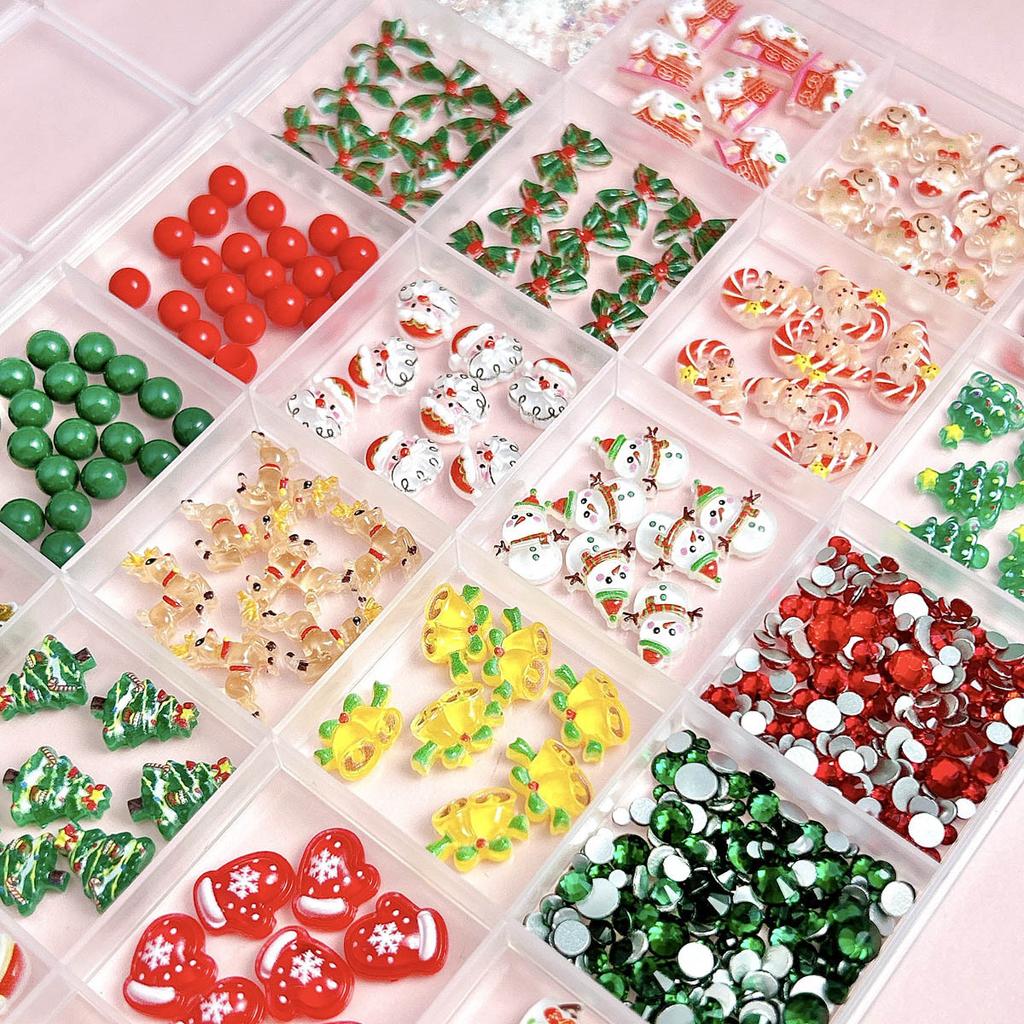 BEPAN Santa Claus Nail Art Decorations for New Year Winter Christmas Pressed Handmade DIY Boxed Wearable Nail Material