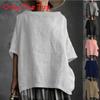 T-shirt Artigianale in Misto Cotone e Lino con Design a Patchwork per Donna Casual