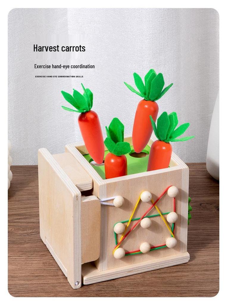 Children's Wooden Educational Toy: Radish Pulling, Bug Catching, Fishing, and Nail Board