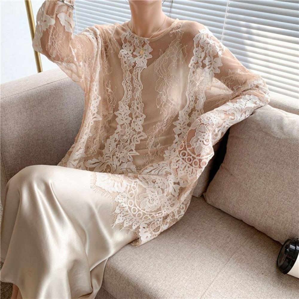 French Romantic Lace Shirt New Women's Long Sleeve Hollow Sexy Hoodie T-shirt