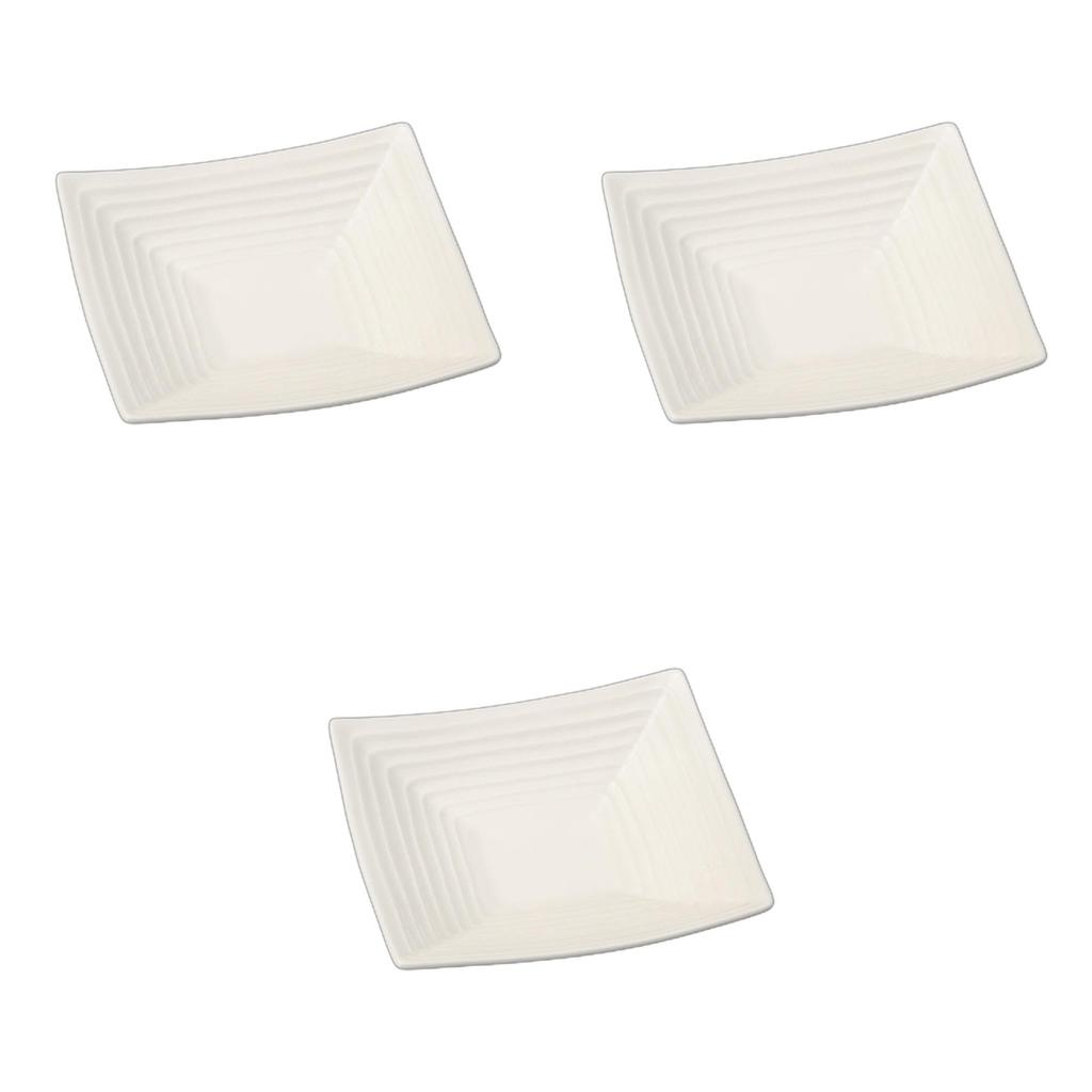 Set of 3 White Glazed Teigama Square Plates Reinforced Ceramic Square Plates by Setomonohonpo 6.0mm High-Footed [18x18x5cm]