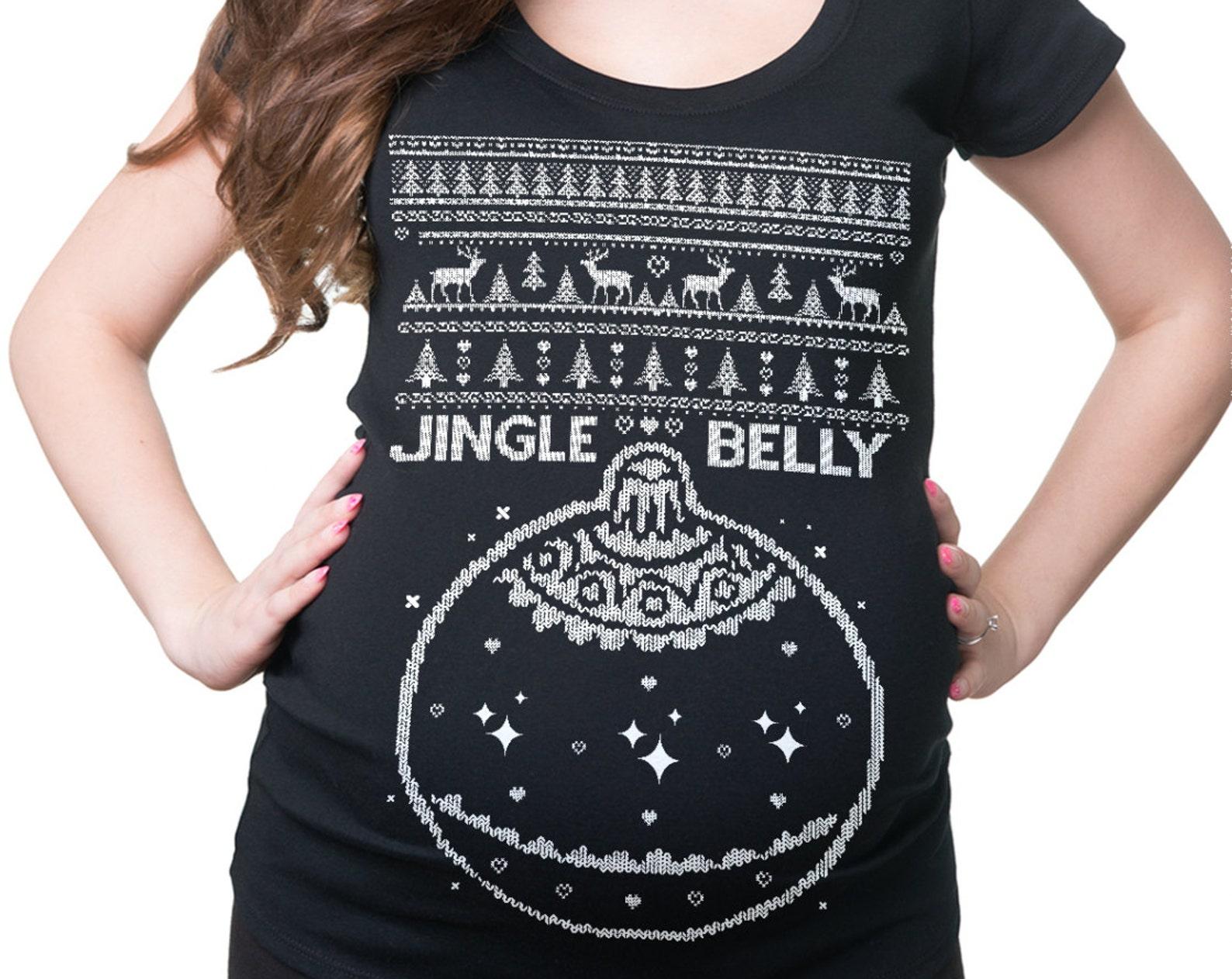 Jingle Belly Maternity T-Shirt: Funny Ugly Christmas Pregnancy Tee XL