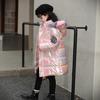 Girls' winter cotton-padded clothes, thickened cotton-padded warm colorful hooded down cotton-padded clothes, children's leave-in long cold-proof 
