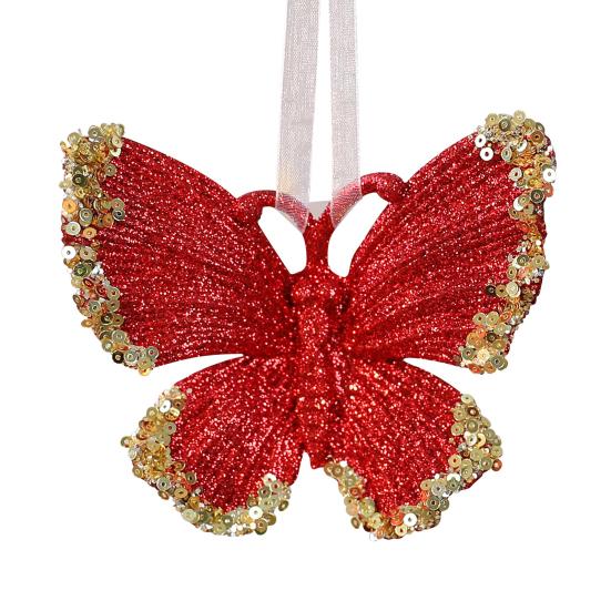 Glitter Sequined Christmas Ornament Red Snowflake/Butterfly/Star/Reindeer/Ballerina Hanging Decoration for Xmas Tree Doors Walls Holiday Home Decor