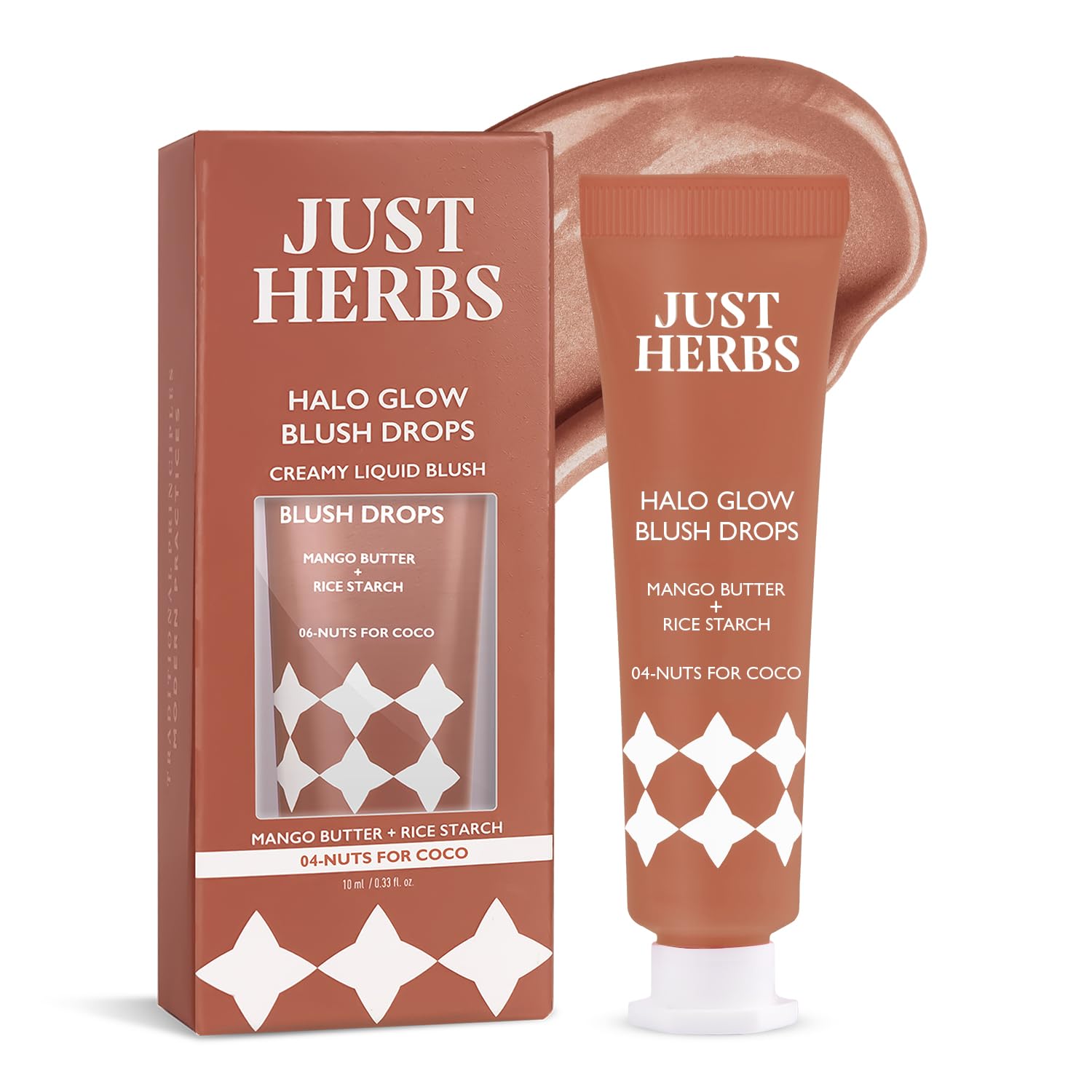 

Just herbs Halo Glow Drop Blush Mango Butter + Rice Starch, Weightless Creamy Liquid Blush 10 ml (Nuts For Coco)