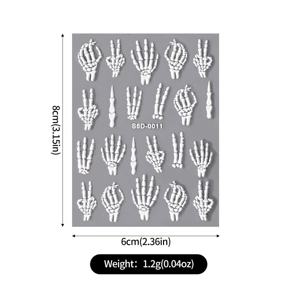 Halloween Nail Art Sticker 5D Relief Skull Pumpkin Funny Nail Sticker Three-Dimensional Relief