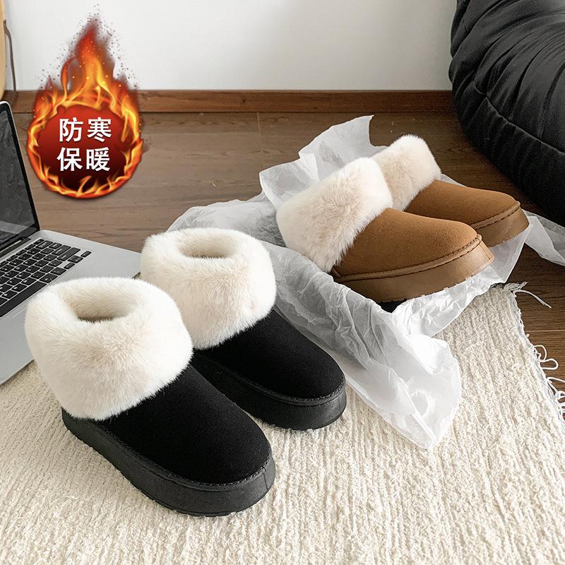 Fashion Platform Shoes Winter Women Thick Sole Snow Boots Fashion Warm Platform Round Toe Plush Casual Botas De Mujer Non-slip Shoes