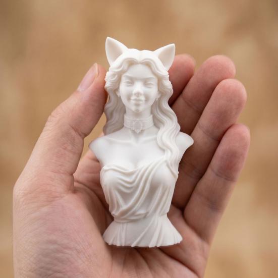 Figurina da Donna con Orecchie da Gatto Scultura Busto Femminile Stampata in 3D per Soggiorno Ufficio Scrivania Libreria Decorazione Casa