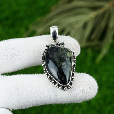 925 Sterlingsilber Natürlicher Kambaba Jaspis Handgefertigt Geburtstag Boho Lünettenanhänger