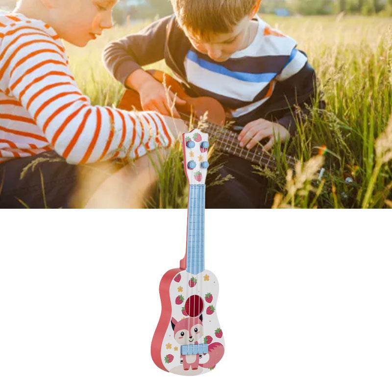 Kids Guitar Toy Plastic Cartoon Pattern Educational 4 String Playable Ukulele Toy for Boys Girls