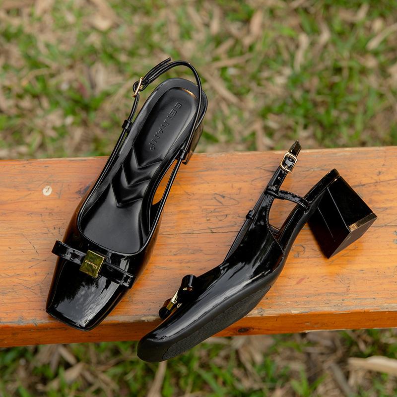 

Босоножки с квадратным носком, с открытым носком, женские, весна-лето, средний каблук, толстый каблук, Мэри Джейн, одинарные туфли, вечерний бриз 35 чёрный