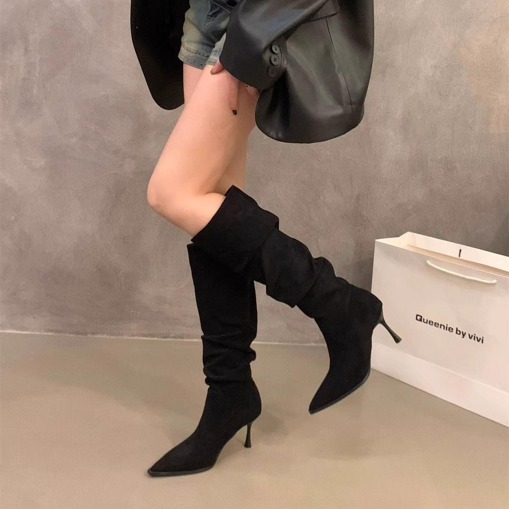 Boots Women's Shoes Khaki Tube Season Suede Skinny Boots Fashion Knight Fleece Pile Slender