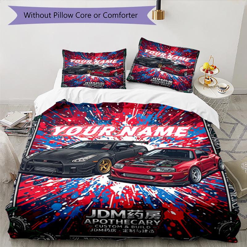 3PC Custom Name JDM Car Culture Poster Bedding Set Duvet Cover Closure Includes 1 Duvet Cover & 2 Pillowcases for Bedroom