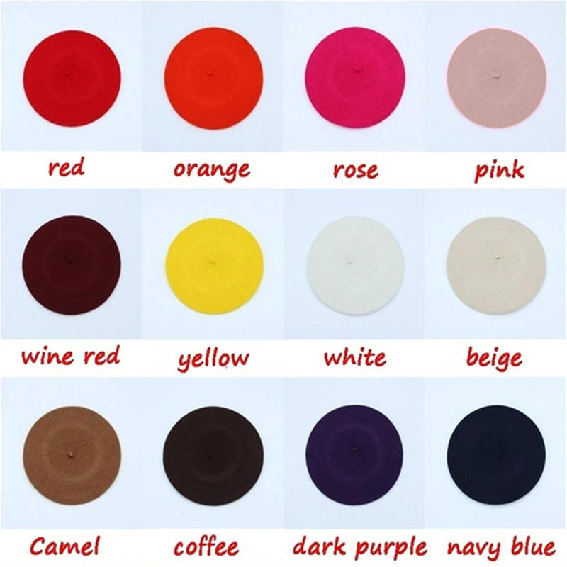 Women'S French Style Classic Solid Color Wool Beret Hat Elegant Autumn Winter Artist Beanies Baggy Ski Caps