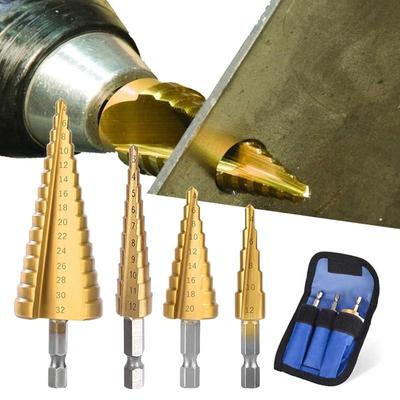 Ultimi 3 pezzi 3-12mm 4-12mm 4-20mm HSS di alta qualità con scanalatura dritta punta da trapano punta da trapano in legno rivestito in titanio metallo taglierina per fori cono centrale set di strumenti di perforazione