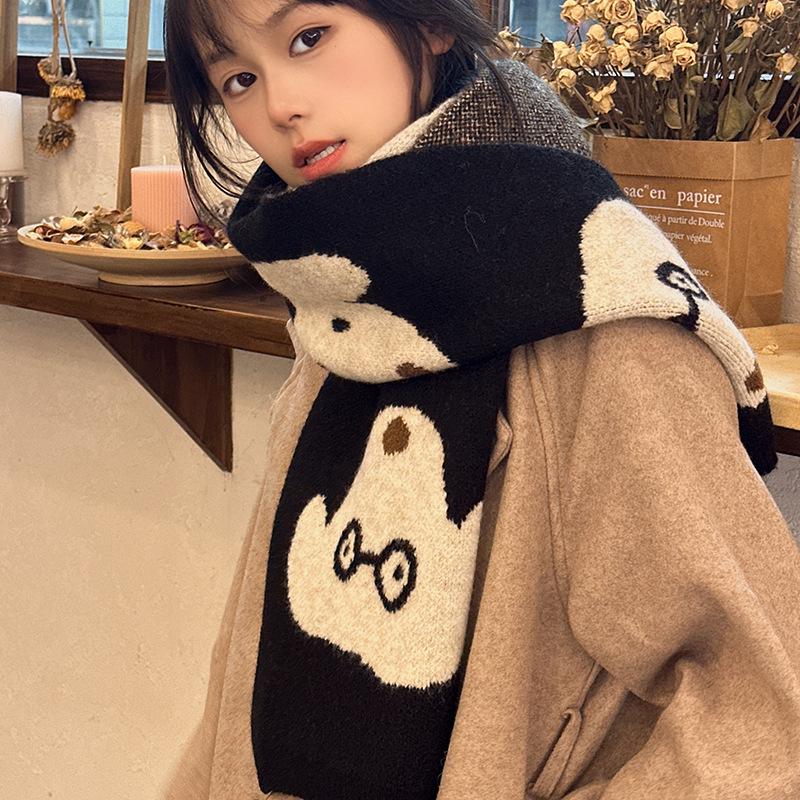Cartoon Cute Dog Knit Scarf - Korean Style Warm & Fun Neck Warmer