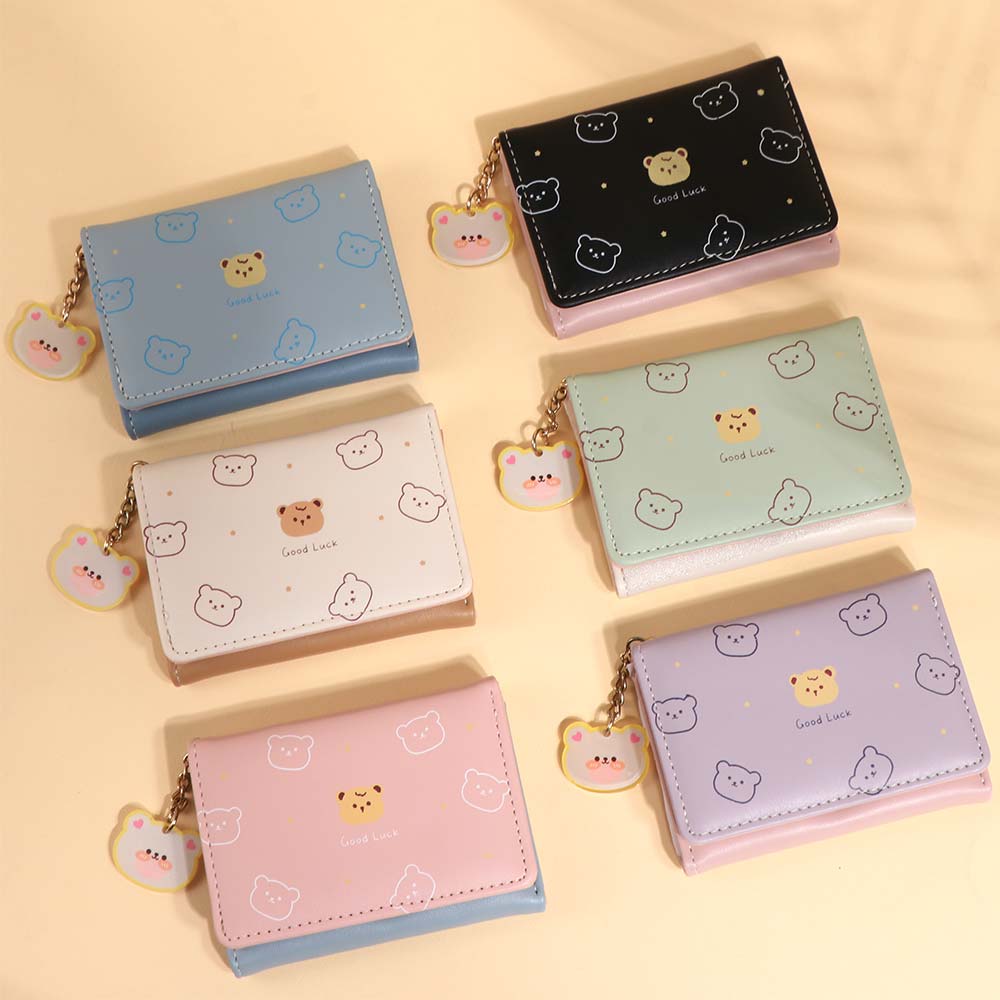Cartoon Bear Print Wallet Multi-slot Coin Purse Mini Short Wallet  Daily Match