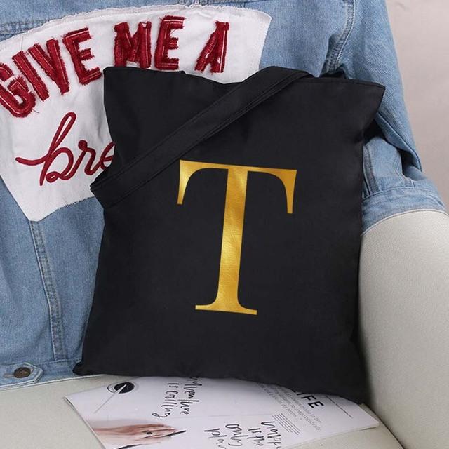 Damen Einkaufstaschen Eco Shopper Klassische Buchstaben Umhängetasche Mode Schwarz Druck Handtasche Canvas Tragetasche Einkaufstasche
