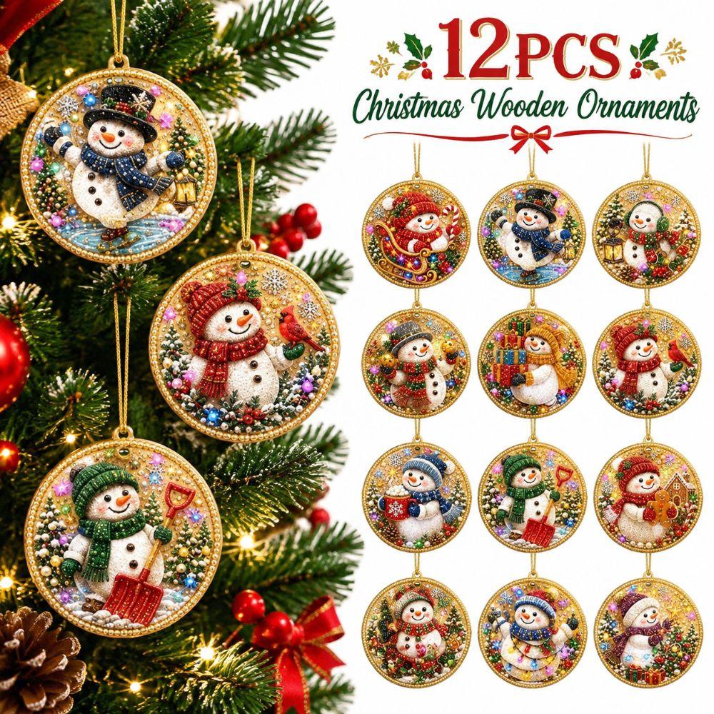 12Pcs Pearl Christmas Wooden Ornament Special-Shaped Gems Hanging Holiday Ornament  Christmas Tree