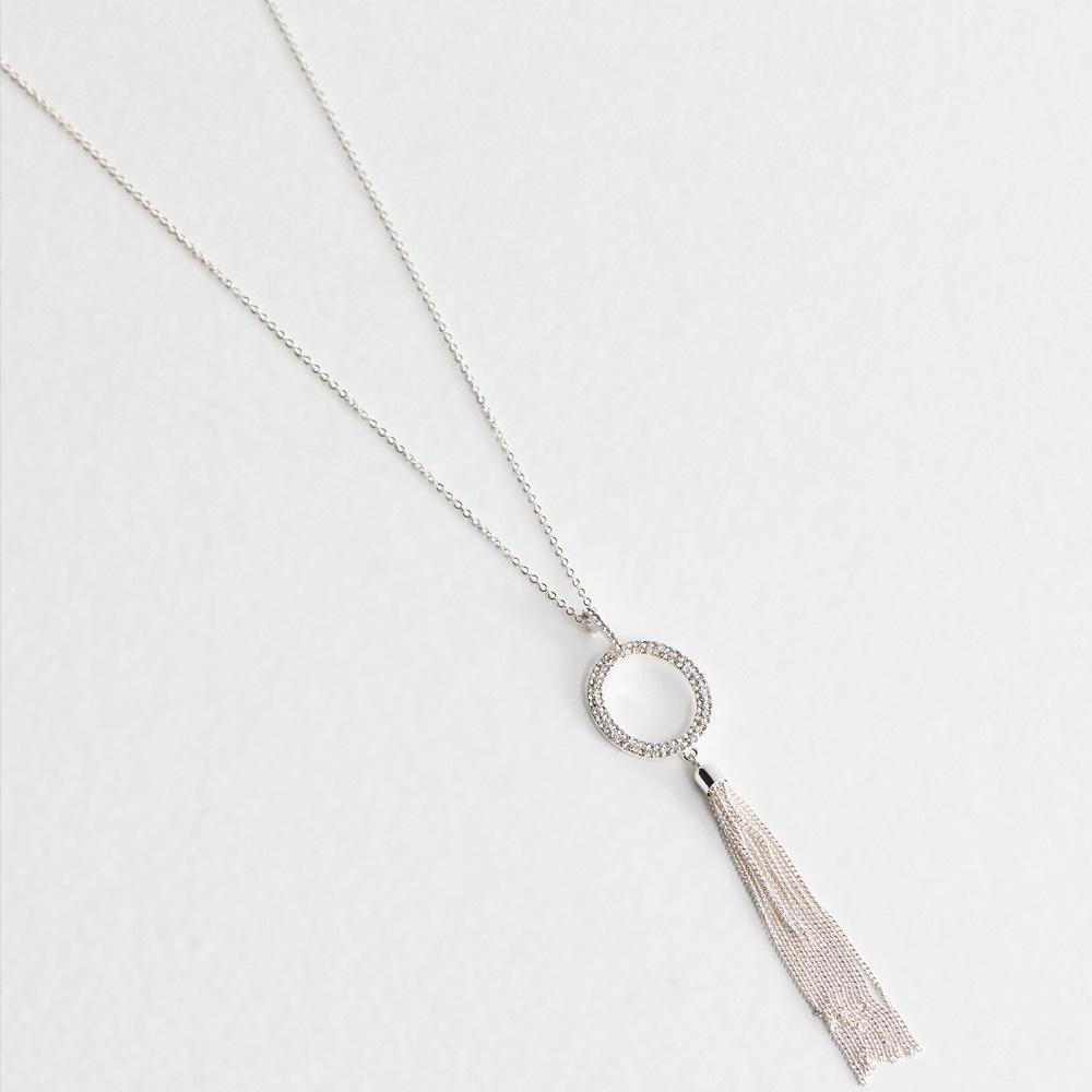 Diamond Long Fringed Necklace Versatile Chain Pendant Rhinestone Collarbone Chain Women'S Necklace