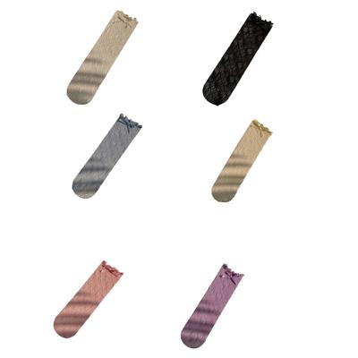 Breathable Hosiery Socks for Girls Toddler Lace Bowknot Knee High Socks Ruffle Edge Socks for Spring Summer 3-12Y Child