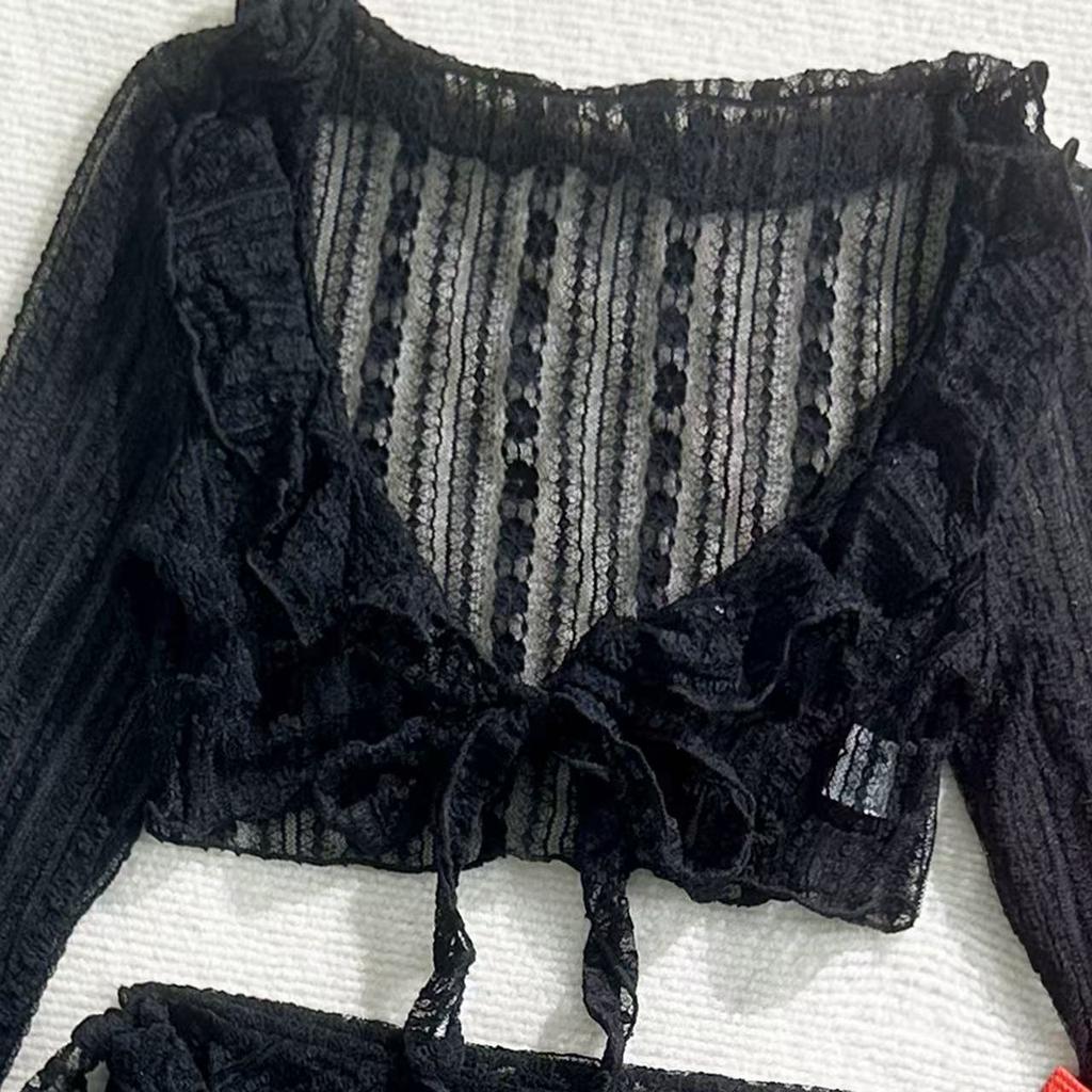 Sexy Women Thong Solid Color Bikini Set Side Halter Tie Swimsuit Ladies Split Strap Adjustable Brazilian Swimwear Beachwear Four-piece Bikini Swimsuit