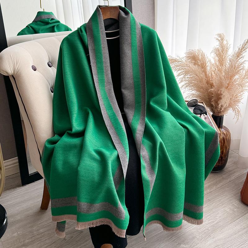 Autumn And Winter Simple Plain Color Soft Thickened Imitation Cashmere Scarf Women'S Elegant Versatile Double-Sided Contrasting Shawl Scarf