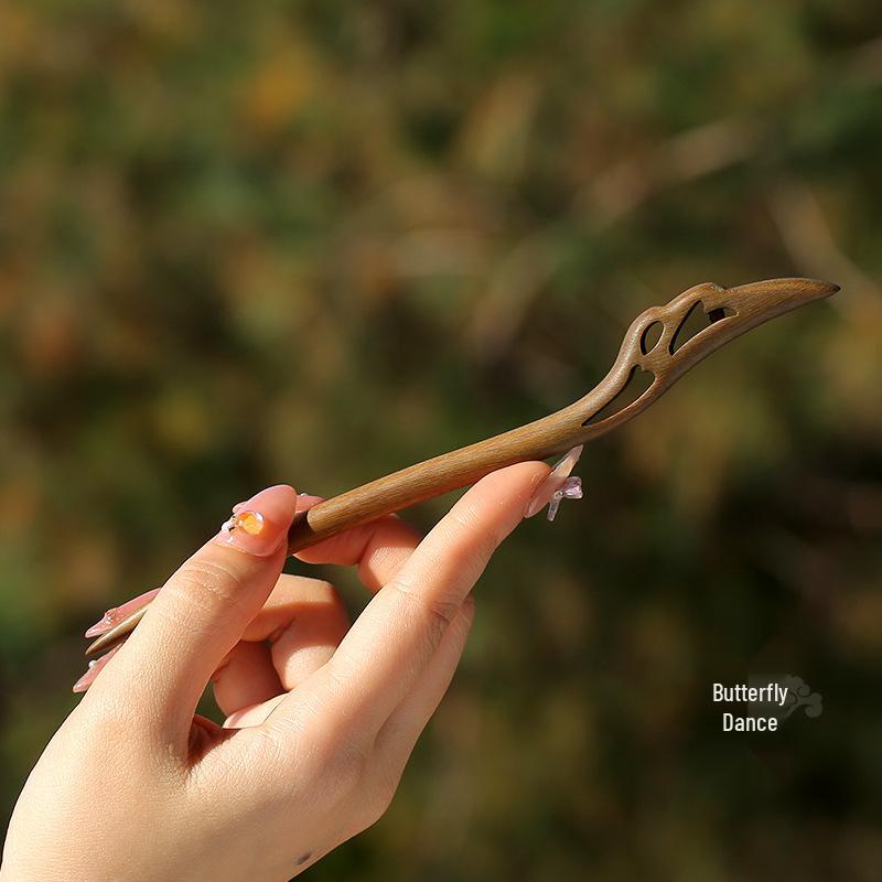 High-End Natural Ebony Wood Hairpin - Extended Chinese Ancient Style Black Hair Bun Accessory