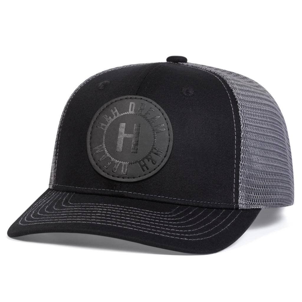 Men H Black Leather Patch Baseball Mesh Cap Hat Micro Curved Cap Outdoor Adjustable Sunscreen Leisure Hat Spring Autumn Travel Tourism Beach Vacation