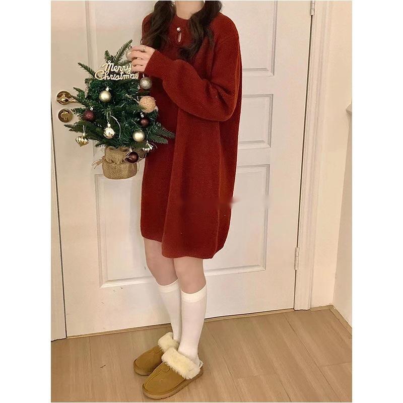 Soft & Cozy Knit Dress: 2026 Autumn/Winter Slimming Mid-Length Woolen Base Layer for Petite Women