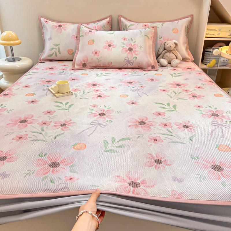 New Cute 3-Piece Ice Vine Cooling Mat Pillowcase & Bed Sheet Set with Digital Print - Spring/Summer