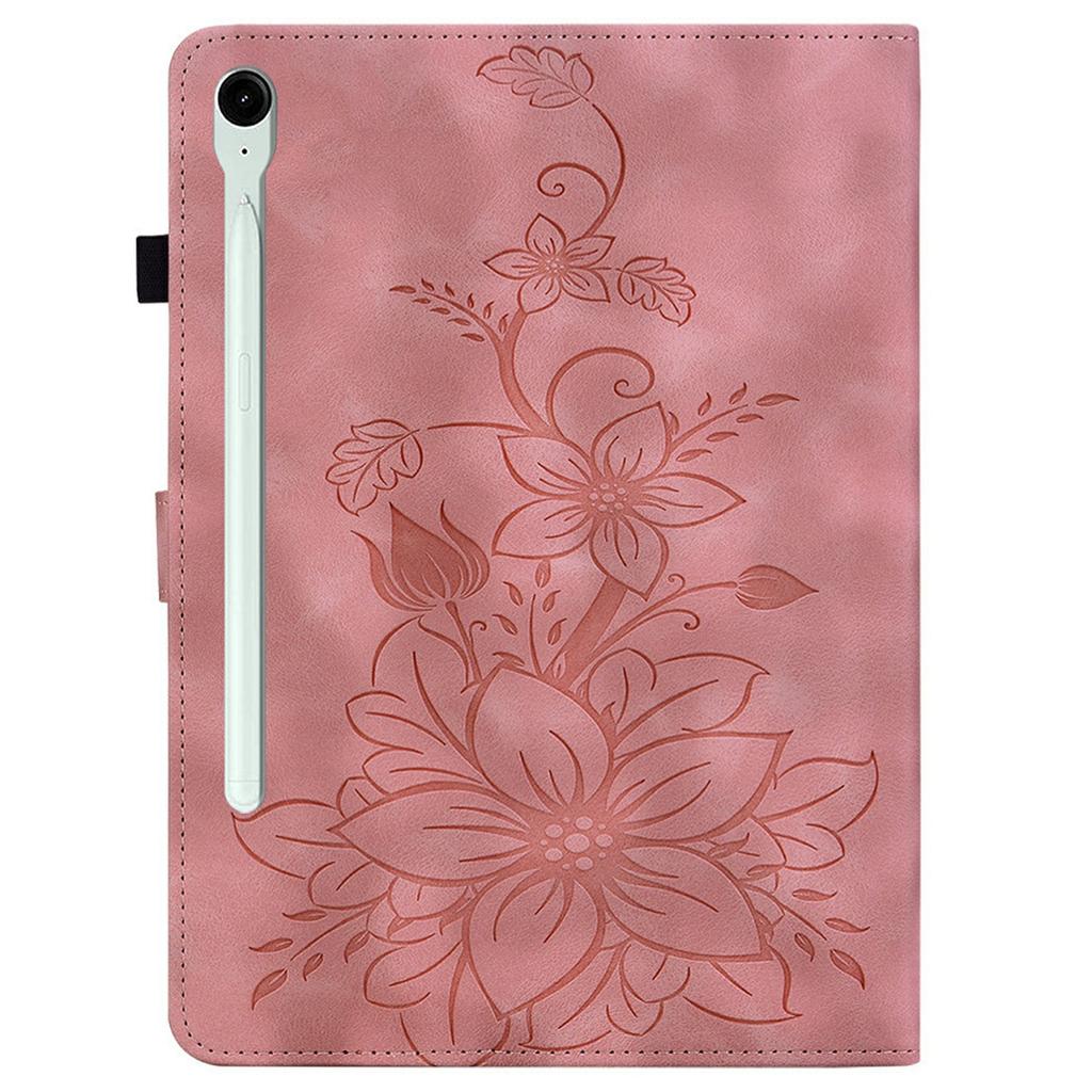 For Samsung Galaxy Tab S10 FE+ Case Lily Flower Imprint Card Slots Leather Tablet Cover
