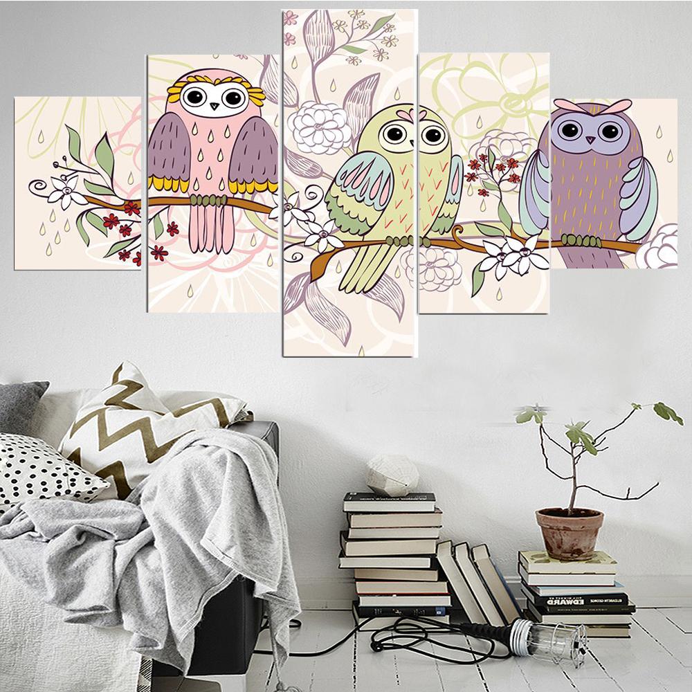 5 Pieces Wall Art Canvas Painting Abstract Owl Poster Pictures Modern Home Decoration Living Room Bedroom Modular Framework