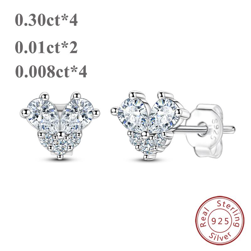 

Moissanite Stud Earring 100% Copper Classic Shining Round Heart Flower Moissanite Ear For Women Wedding Engagement