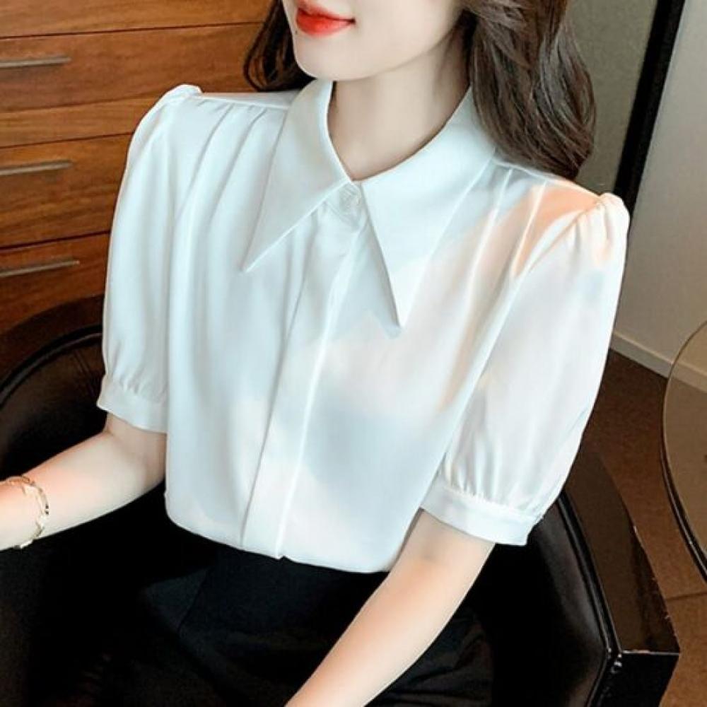 Navava Women Puff Short Sleeve Collar Blouse Nb3171