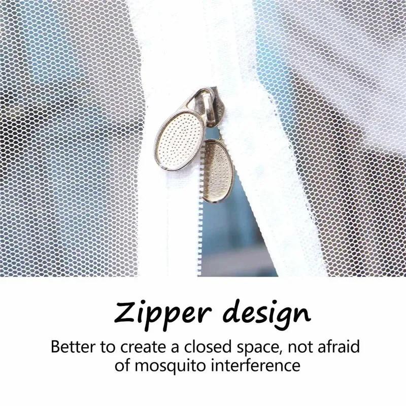 Zipper Lace Mosquito Net with Stainless Steel Bracket Romantic Queen Bed Nets Anti Insect Mosquito Tent for Single Double Bed