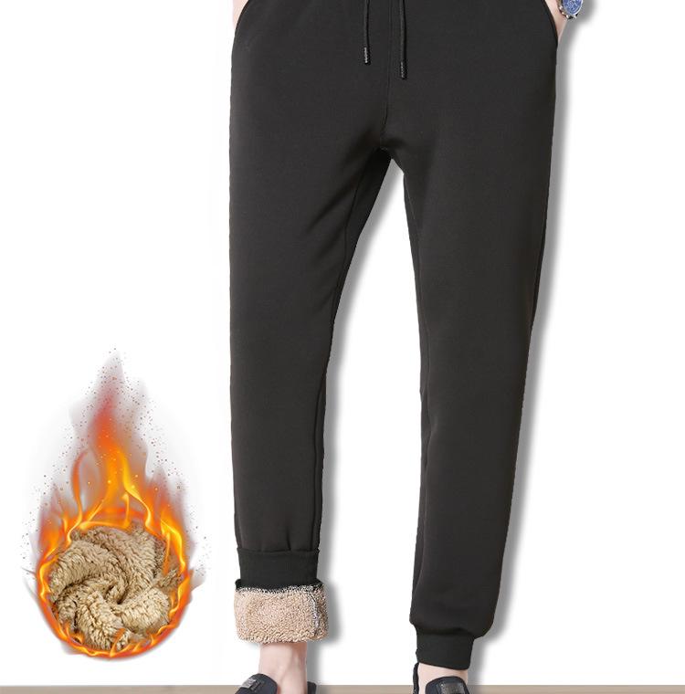 Pantaloni della tuta attillati in pelle di agnello spessa e calda, in velluto, da uomo, per autunno/inverno