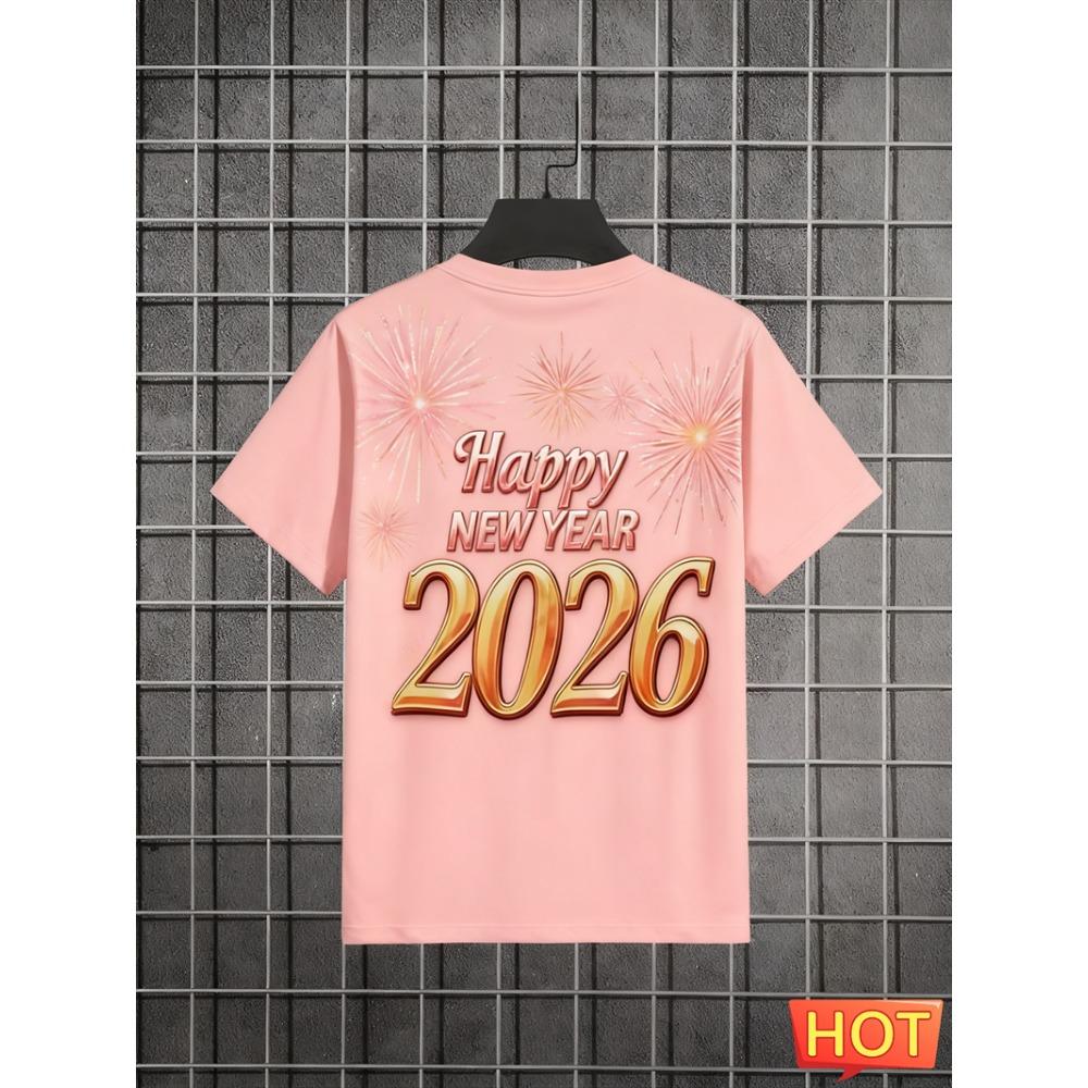 Fashion Firework Graphic 2026 New Year T Shirts Trendy Streetwear Men Women 3D Printed T-shirts Loose Breathable Crew Neck Tees