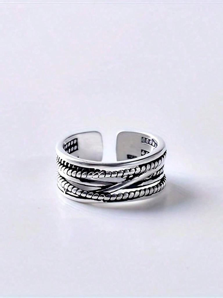 1pc Vintage Royal Style Thumb Knitted Multi-Layer Open Ring, Thick Adjustable Ring, Rugged Bohemian Elegant Ring