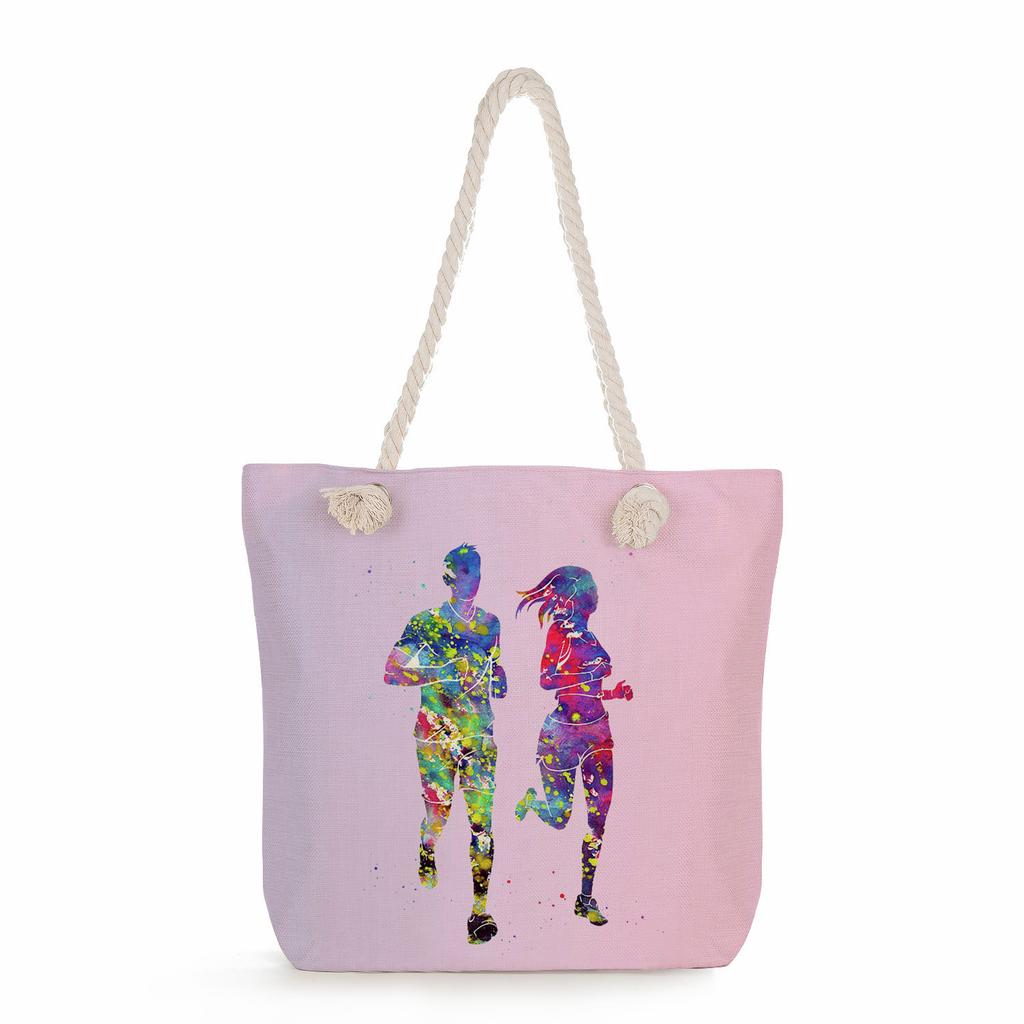 Multifunctional Gymnastics Printed Thick Rope Shoulder Beach Bag Casual Large Capacity Handbag 0244 CLE