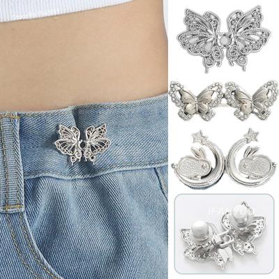 Jeans Button Adjustable Clips For Pant Skirts Waist Tightener Buckle Snap Button Adjuster Butterfly Pin Button Clothing Supplies