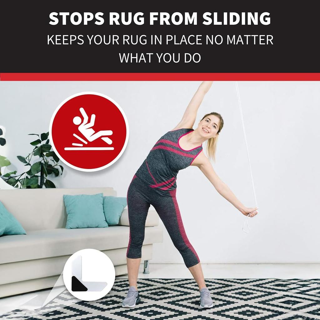 StepNGrip Rug Corner Grippers 4-Pack - Flattens Edges to Hold Rugs in Place - Impedes Curling with Stiff Layer - Reble Carpet Grip Pads with