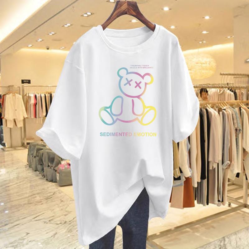 

Heavy cotton foreign bear short-sleeved t-shirt for men and women summer 2025 new loose couple summer top tide S