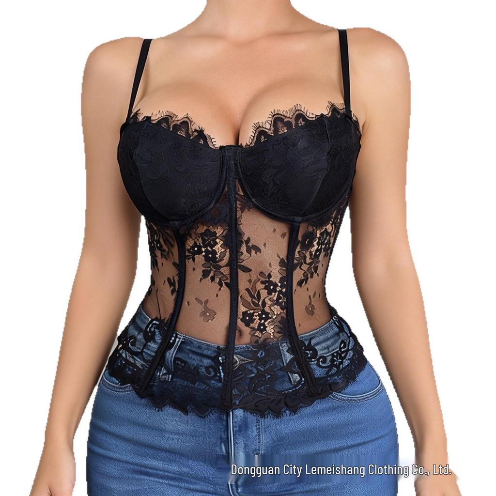 European & American Summer Lace See-Through Camisole Corset Bustier for Women