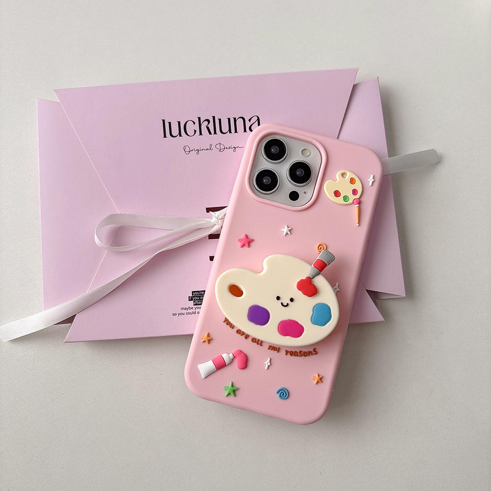Cute Creative 3D Colorful Palette Phone Case for IPhone 13 14 15 16 Pro Max 15pro 15Plus Shockproof Silicone Lovely Back Cover