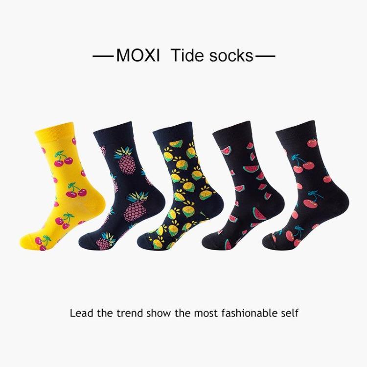 5 Pairs/Pack Couples Happy Funny Socks Cotton EU 37-43 Men Cartoon Fruits Flowers Animals Streetwear Harajuku Socks