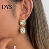 Retro Themed Outfit Accessories 1 Pair Faux Crystal Geometric Dangle Earrings for Women, Vintage Style Gold Plated Jewelry Stainless Steel Drop