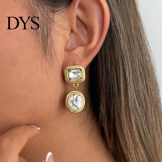 Retro Themed Outfit Accessories 1 Pair Faux Crystal Geometric Dangle Earrings for Women, Vintage Style Gold Plated Jewelry Stainless Steel Drop