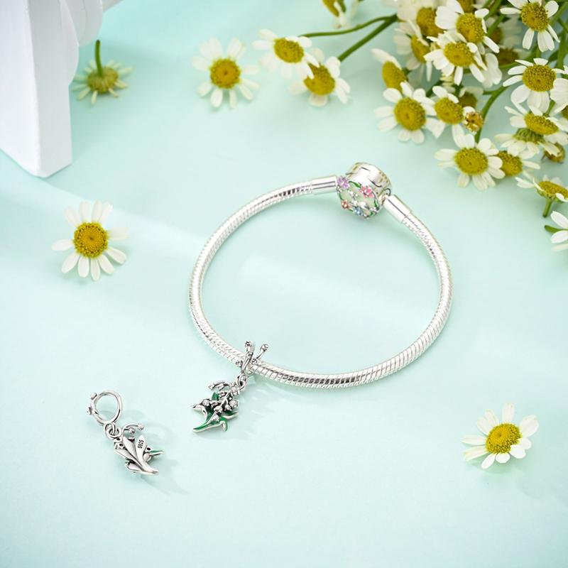 Original Charms Copper Green Lily Of The Valley Pendants Fit Plata Bracelets For Women Jewelry Making Diy Gifts