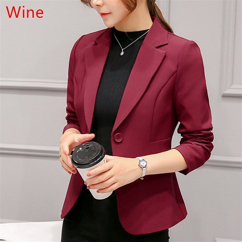 

OL Women Thin Button Blazer Office Lady Formal Suit Coat Burgundy 2XL